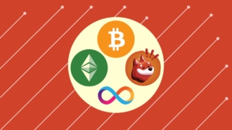 Cryptocurrency logos with orange backgorund