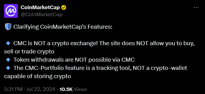 Coinmarketcap Tweet on X