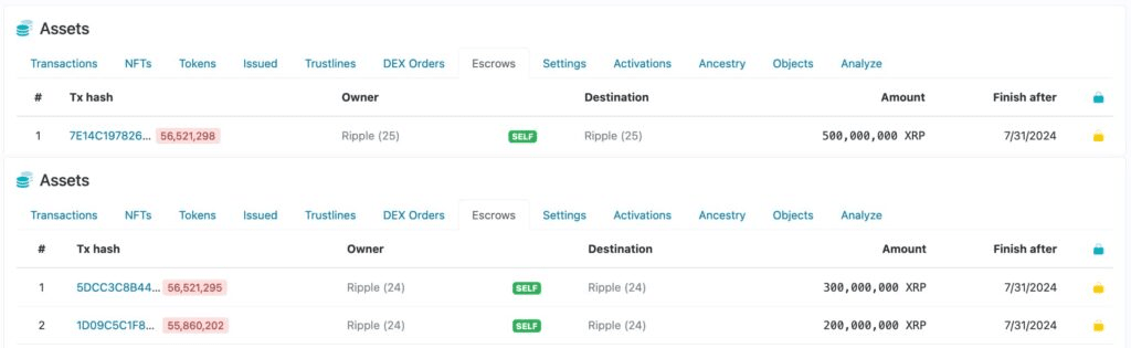 Ripple (24) and Ripple (25) accounts, escrows.