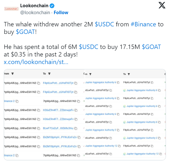 goat coin Lookonchain data