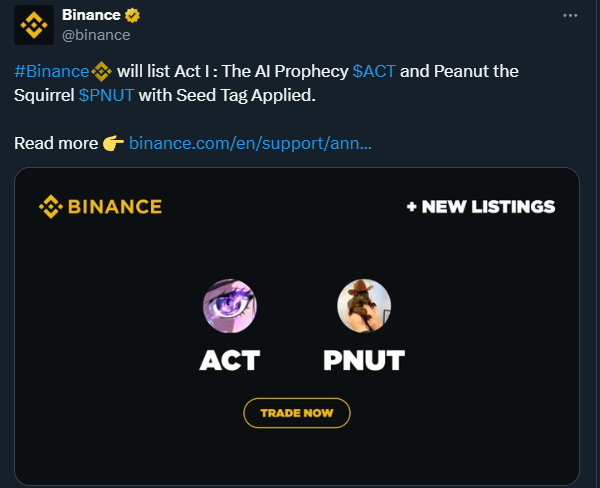 Binance Listing Announcement Tweet