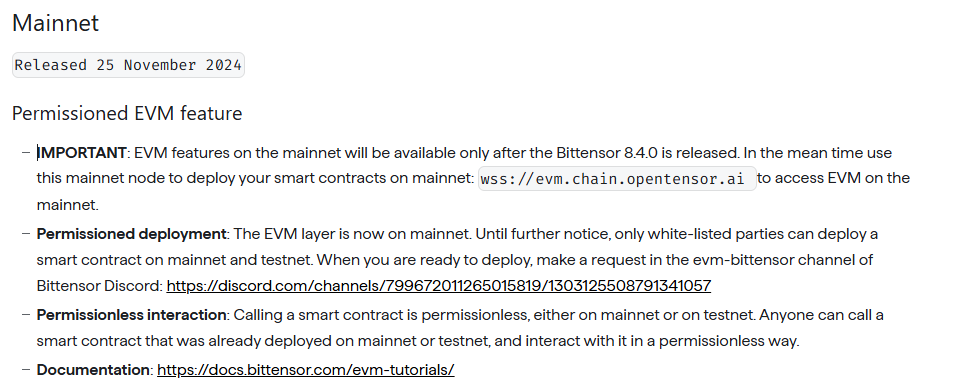 TAO EVM FEATURE DETAILS