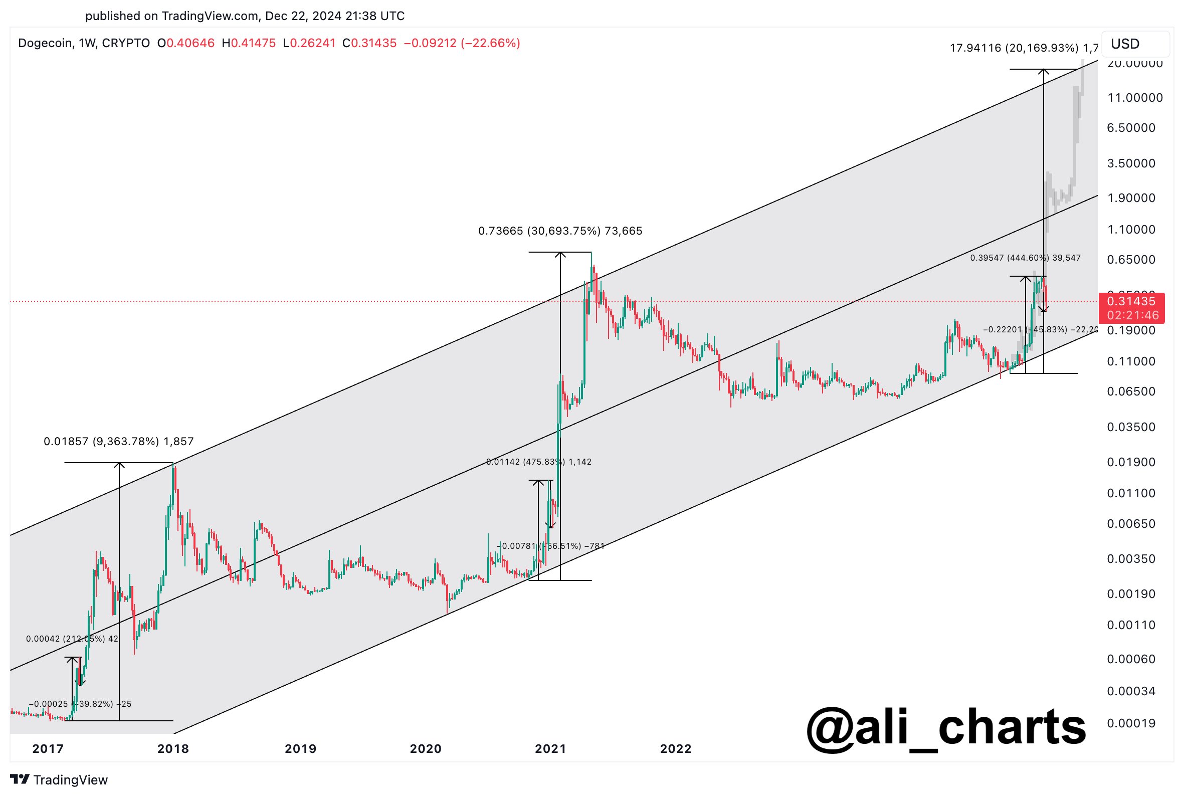 Dogecoin (DOGE) Last Bull Runs Analysis Chart