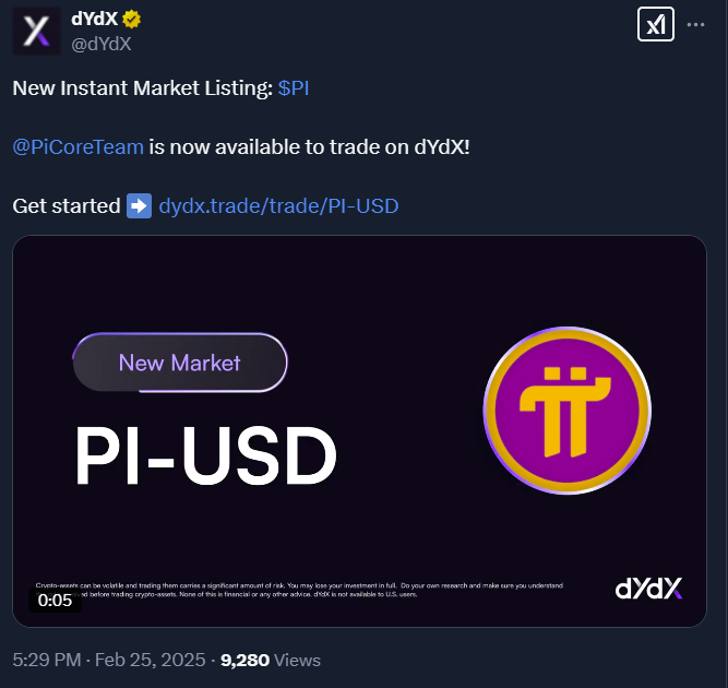 DYDX Pi Coin Listing