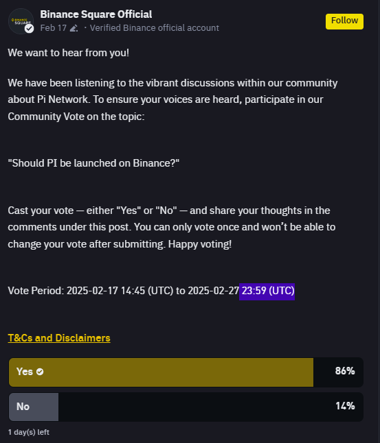 PI Coin Voting on Binance