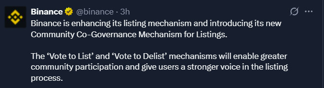 Binance Announcement of Listing Mechanism