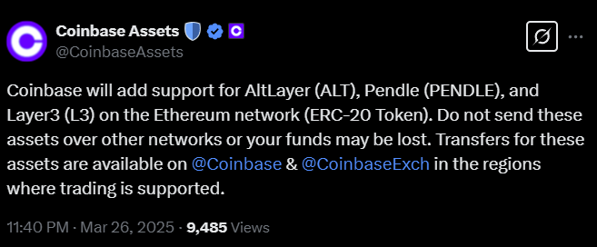 Coinbase Listing Announcement