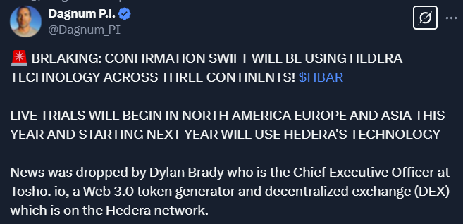 Hedera Integration with Swift Payments