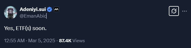 SUI Co-founder ETF's Tweet