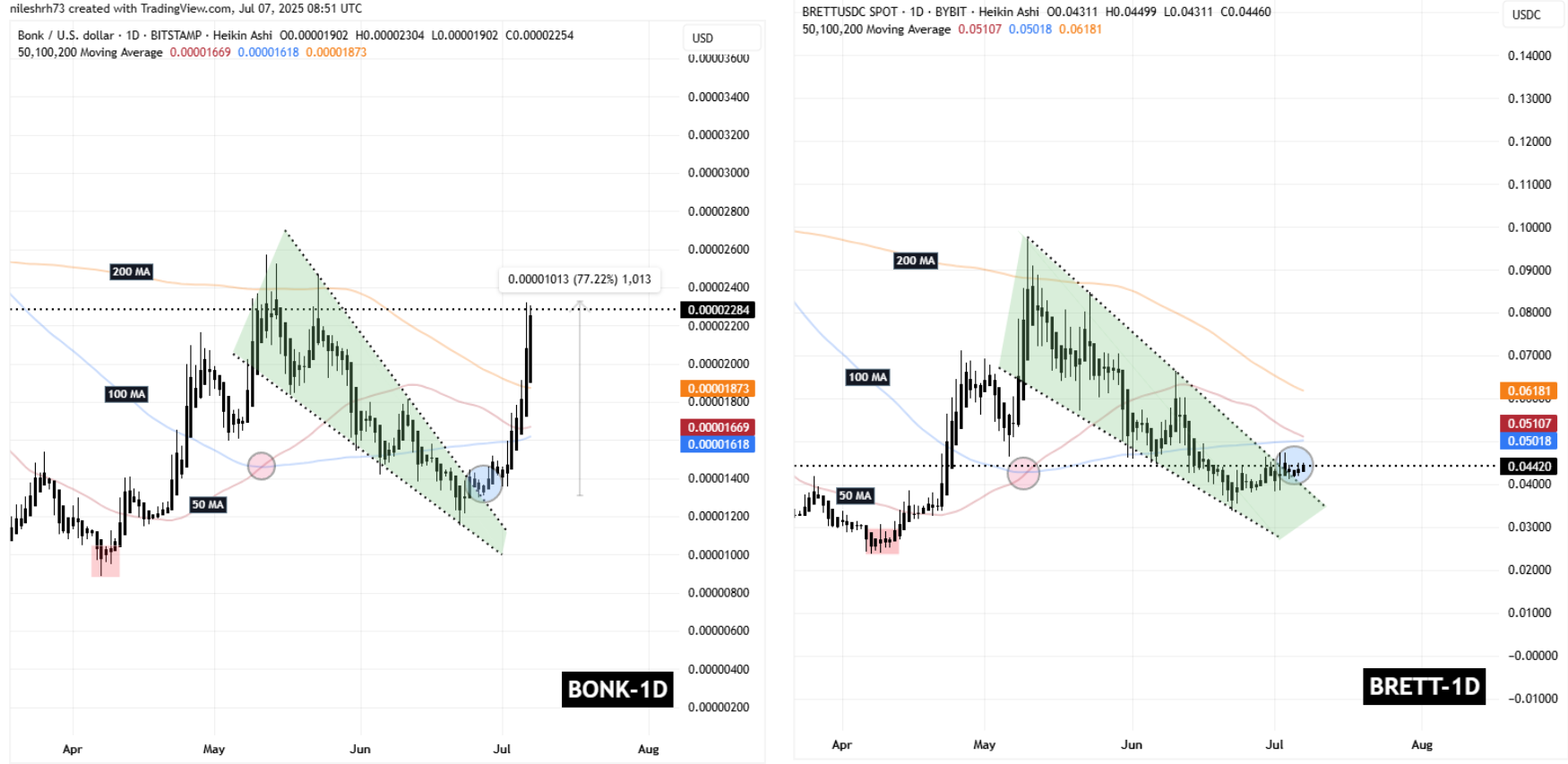 BONK and BRETT Fractal Chart