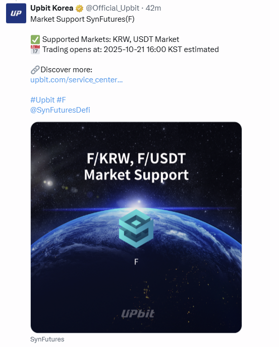 SynFutures (F) Upbit Listing Announcement