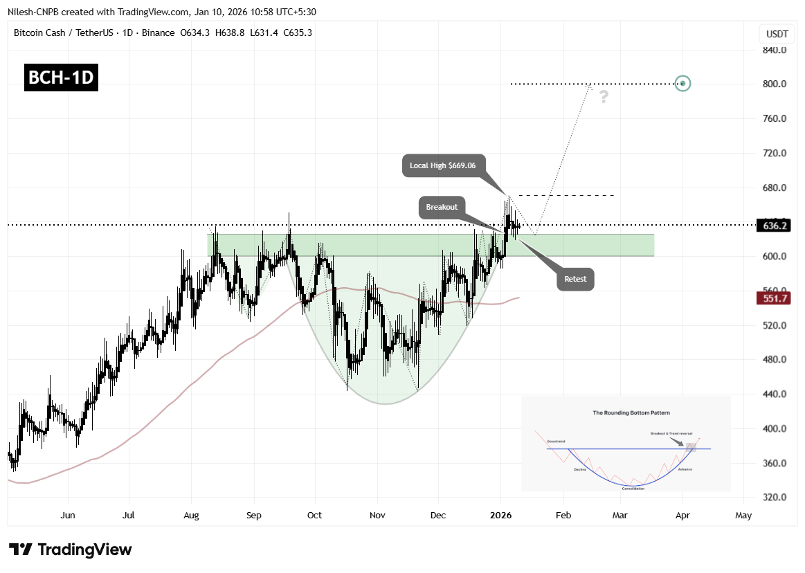 Bitcoin Cash (BCH) Rounding Bottom Breakout Retest