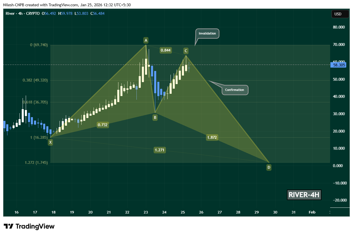 RIVER trading in bullish butterfly harmonic pattern
