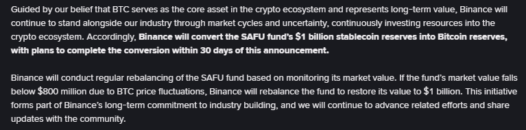Binance SAFU Fund Announcement