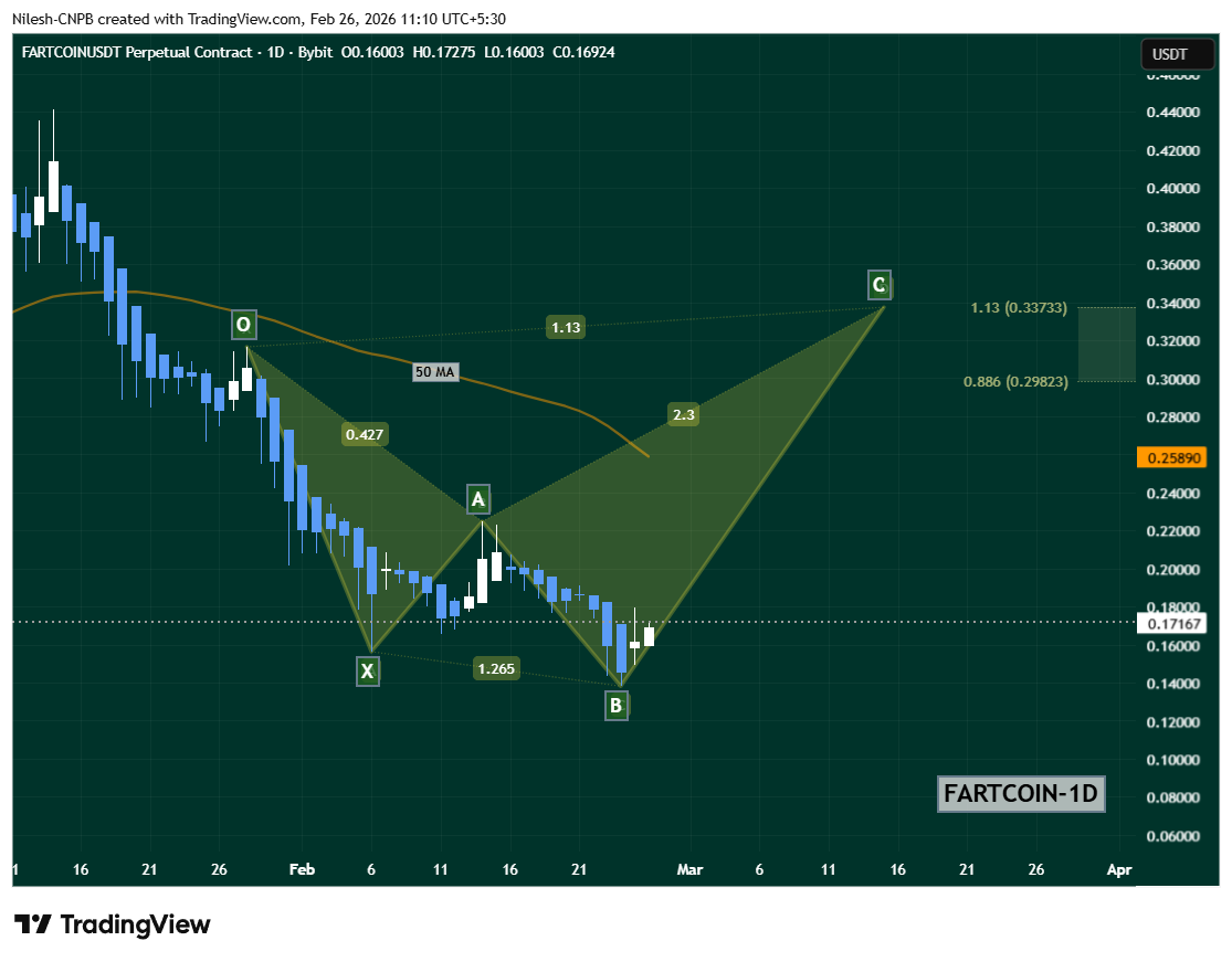 FARTCOIN daily chart showing a potential bearish shark harmonic pattern