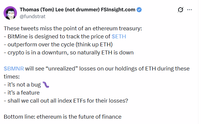 Tom Lee on ETH Losses
