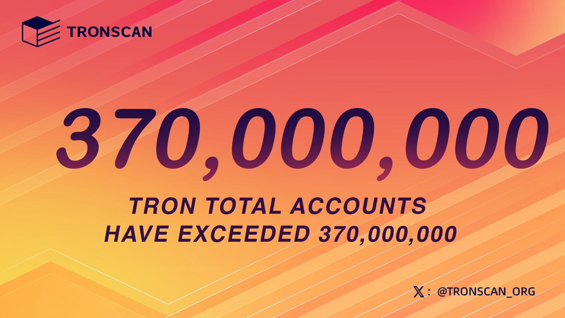TRON blockchain total accounts growth chart reaching 370 million accounts milestone