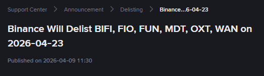 Binance De-Listing Announcement