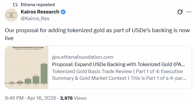 proposal for adding tokenized gold as part of USDe’s backing