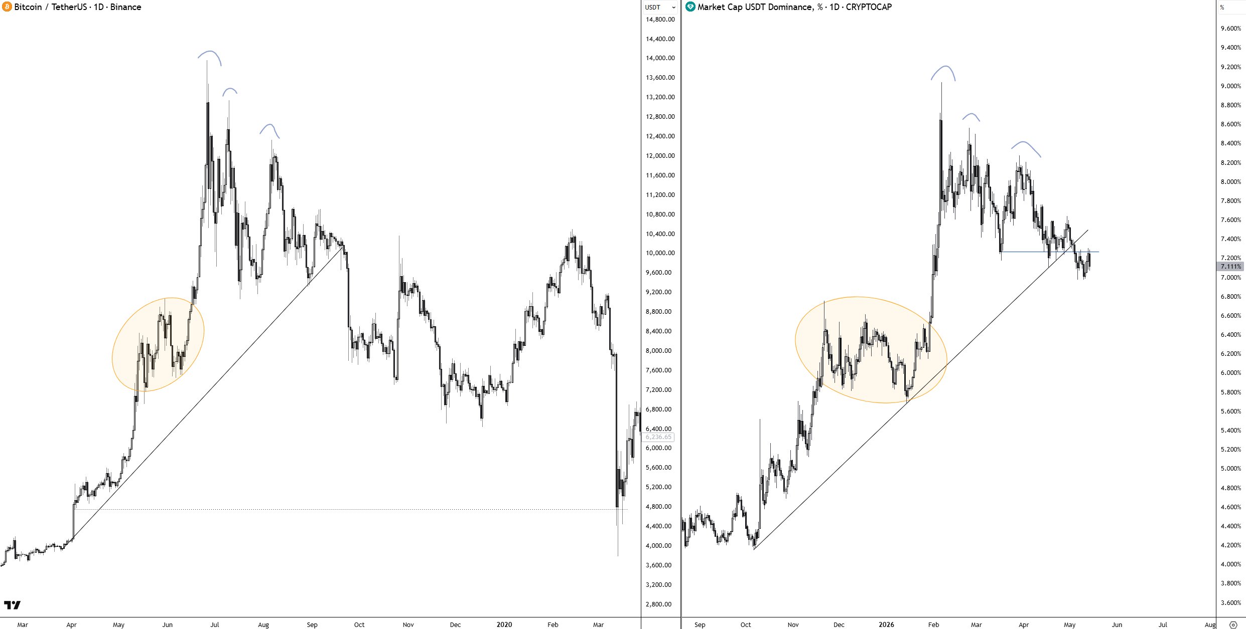 BTC and USDT.D Fractal Chart 1