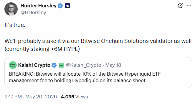 Bitwise CEO On HYPE Staking