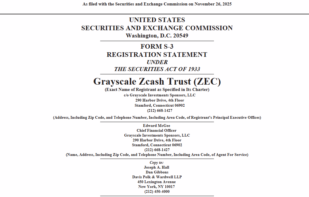 Grayscale Zcash (ZEC) Spot ETF Filling
