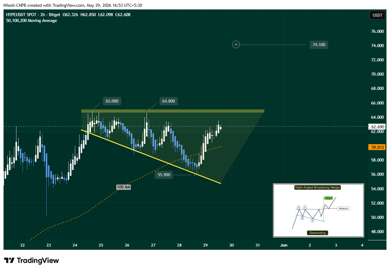 Hyperliquid (HYPE) Daily Chart Showing right angle descending broadnig wedge