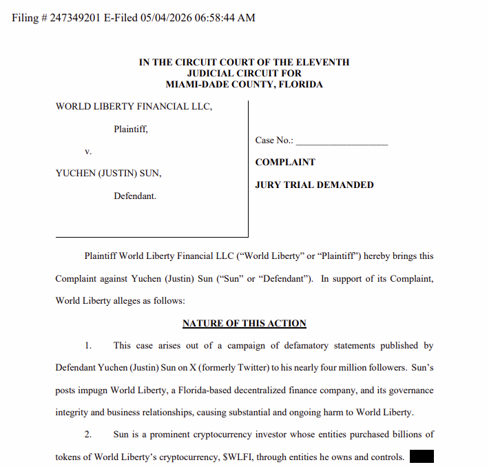 WLFI Lawsuit on Justin Sun