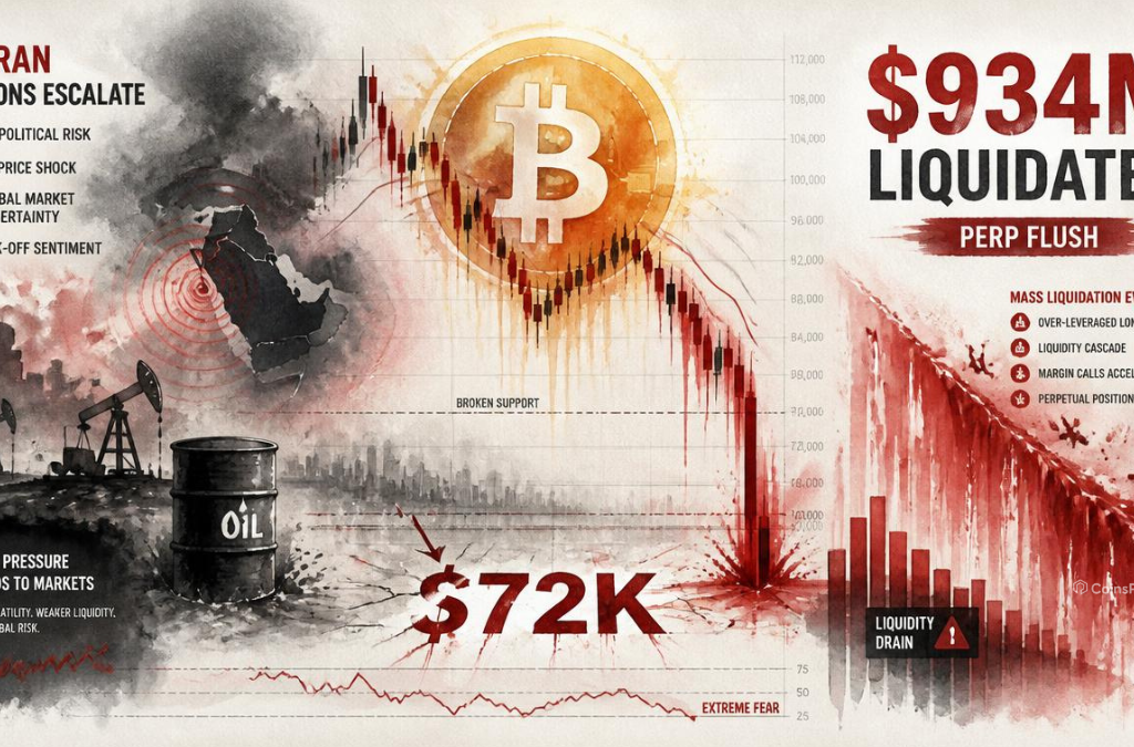 Why Bitcoin Crashed Today — US-Iran Tensions, $934M Liquidated and a Massive Perp Flush
