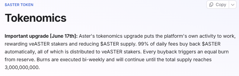 ASTER Token Tokenomics