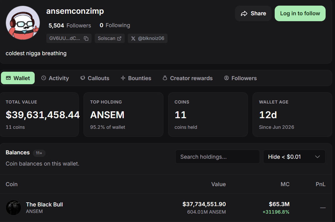 Ansem Pump.fun Account