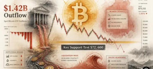 Bitcoin Spot ETFs See Third Highest Weekly Outflow on Record — $1.42B Exit as BTC Testing Key Support