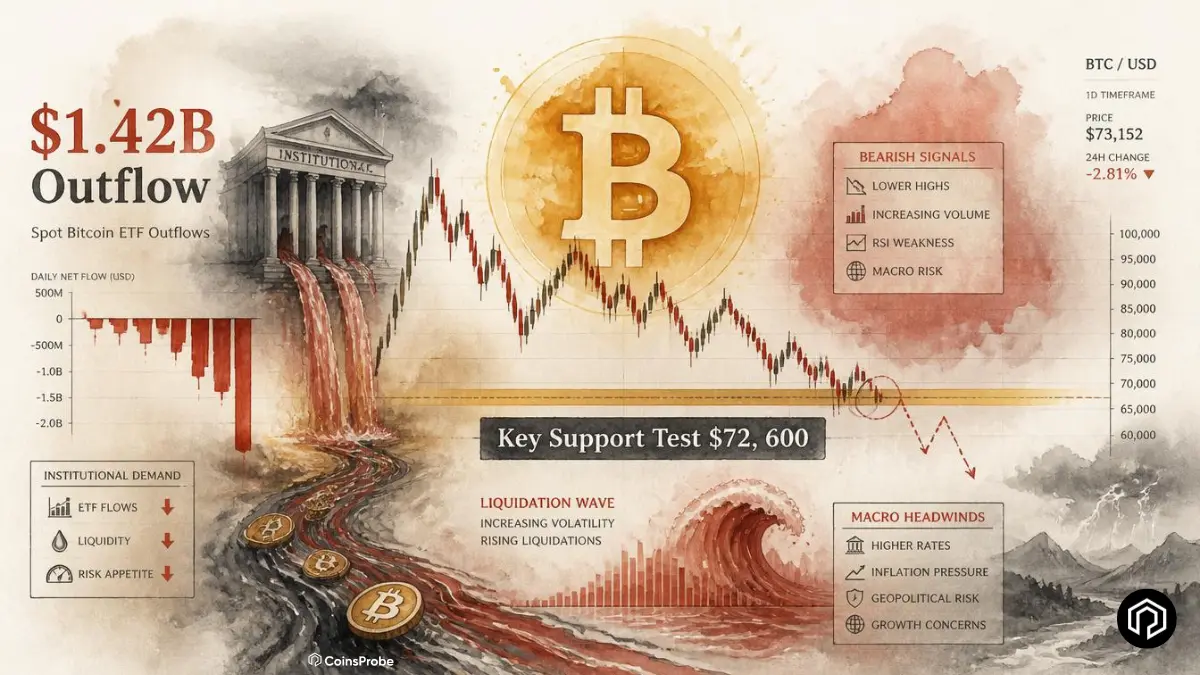 Bitcoin Spot ETFs See Third Highest Weekly Outflow on Record — $1.42B Exit as BTC Testing Key Support