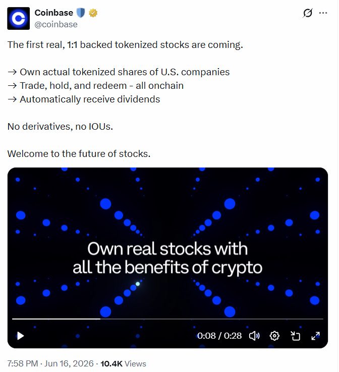 Coinbase Introduced Tokenized Real Stocks