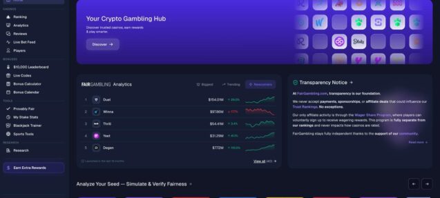 FairGambling Launches Crypto Casino Review and Analytics Platform With Provably Fair Tools and Extra Rewards