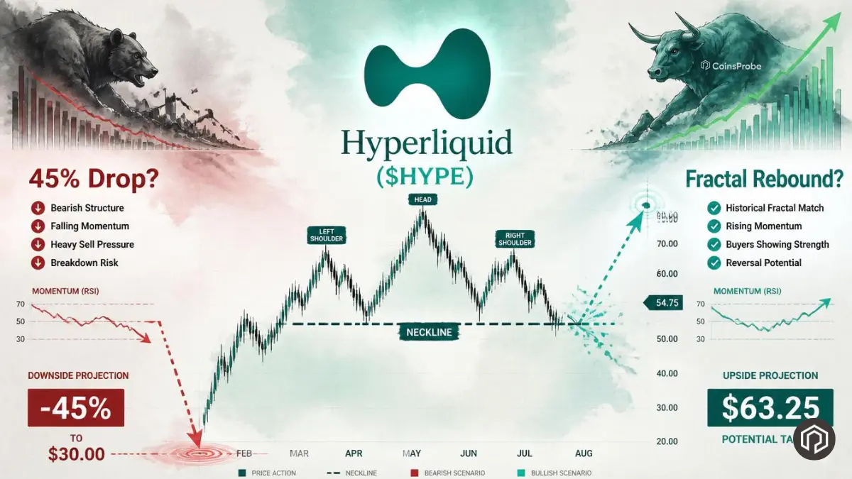 HYPE Forms Bearish Head and Shoulders — 45% Drop Incoming or Fractal Rebound Ahead?