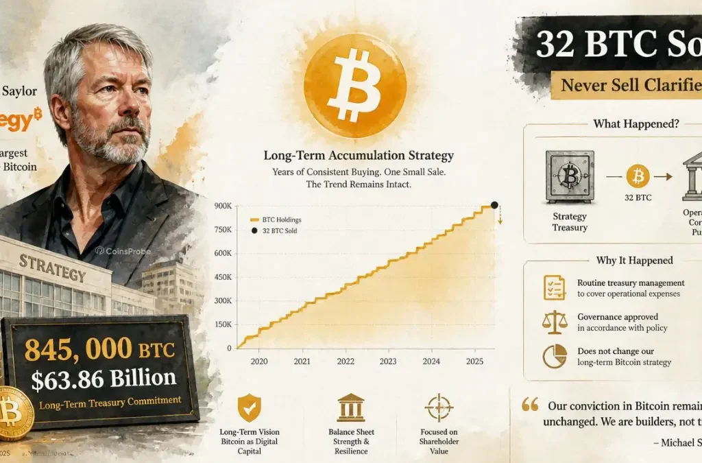 Michael Saylor Explains Why Strategy Sold 32 Bitcoin – “Never Sell” Clarified