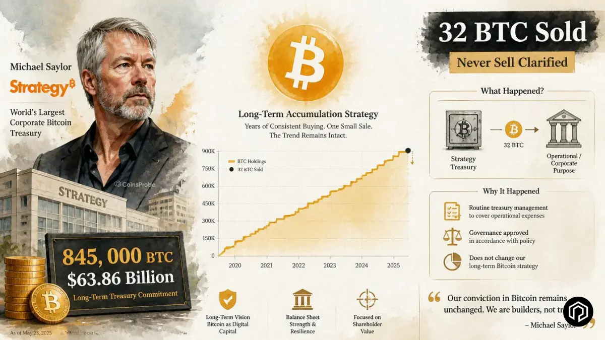 Michael Saylor Explains Why Strategy Sold 32 Bitcoin – “Never Sell” Clarified