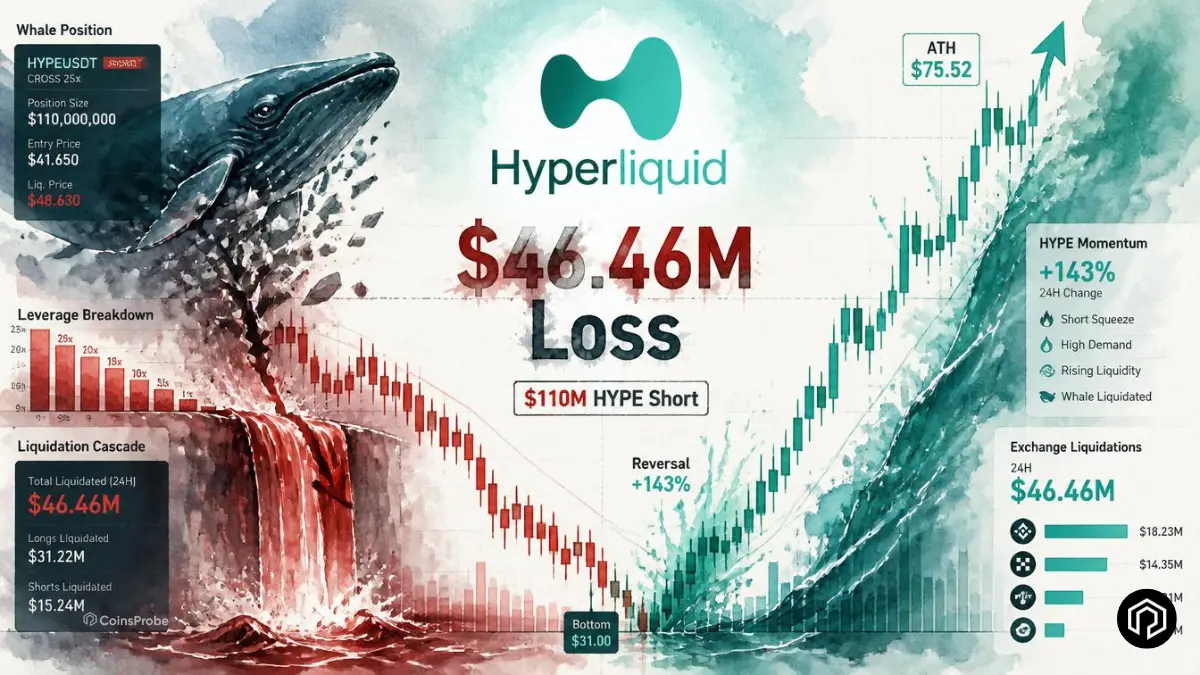 One Trade Wiped 10 Months of Profits — Hyperliquid Whale’s $110M HYPE Short Cost $46.46M