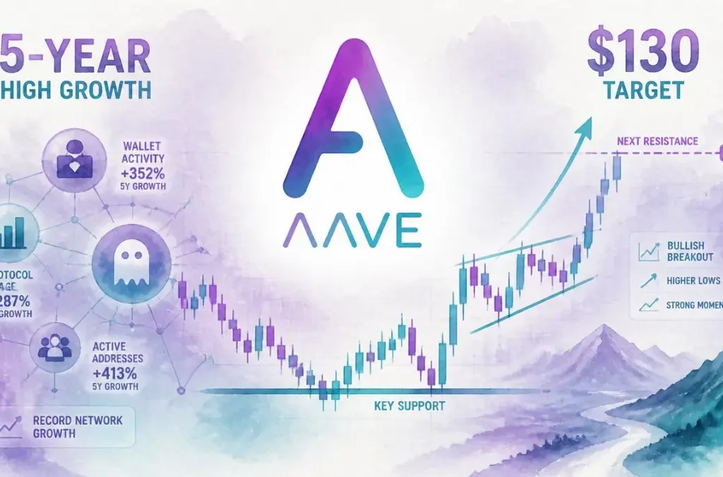 AAVE Surges with 5-Year High Daily Network Growth — Technical Setup Points to $130 Target