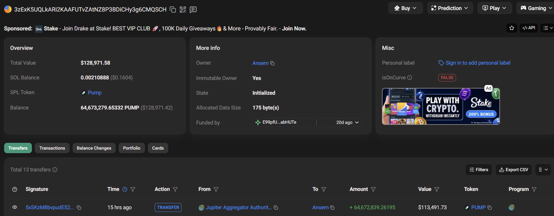 ANSEM Wallet Bought $PUMP Tokens