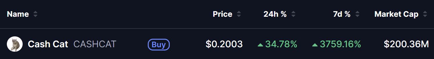 CASHCAT Price on 11 July 2026