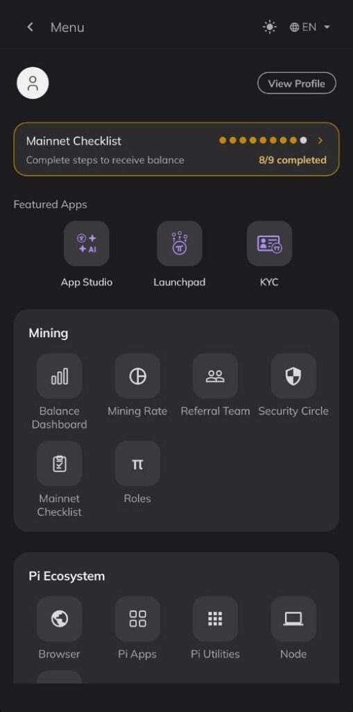 Pi Mobile Mining App Dark Mode