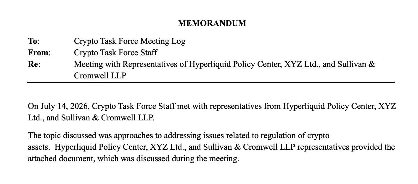 SEC Crypto Task Force Meets Hyperliquid Policy Center and XYZ