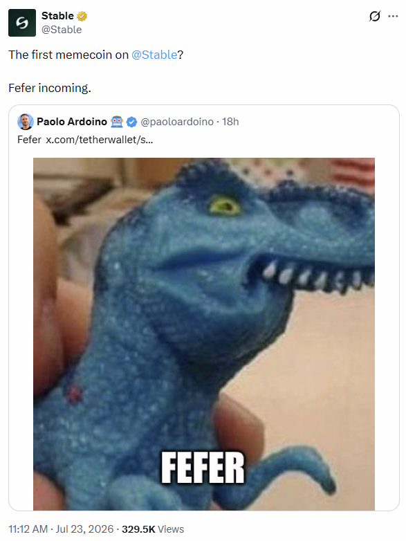 Stable mentioned $FEFER Memecoin