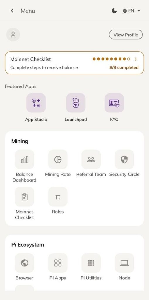 Updated Pi App Profile Page