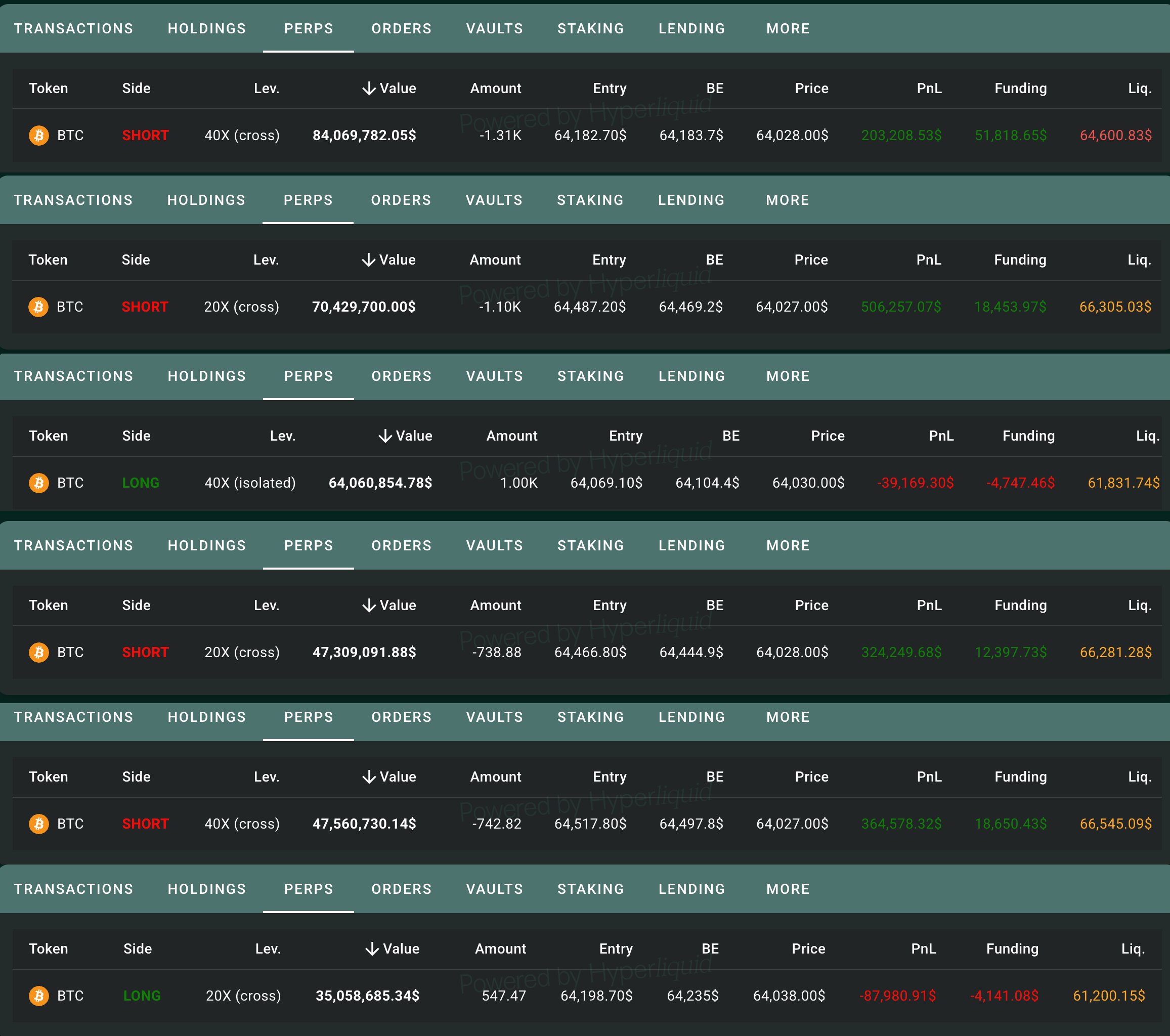 BTC Whales Positions on Hyperliquid