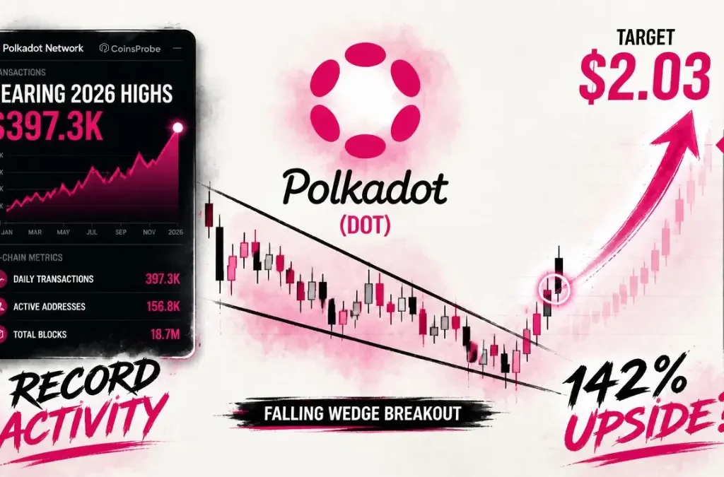 Polkadot Transactions Surges Near 2026 High as DOT Falling Wedge Targets 142% Upside