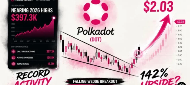 Polkadot Transactions Surges Near 2026 High as DOT Falling Wedge Targets 142% Upside