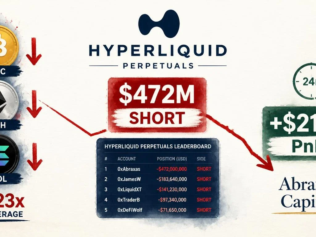 Abraxas Capital Holds $472M in Short Positions — Books $21M in 24h PnL on Hyperliquid